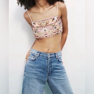 ZARA embroidered bustier crop top